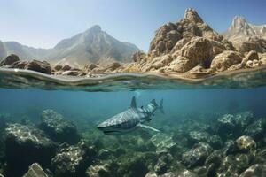 Great white shark underwater, Generative AI photo