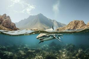 Great white shark underwater, Generative AI photo