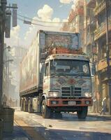 3d ilustración de un entrega camión, generativo ai foto