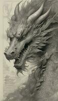 Fantasy dragon hand drawn sketch Vector illustration, Generative AI photo