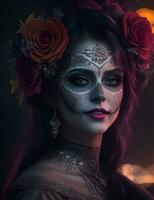 beautiful woman with painted skull on her face for Mexico's Day of the Dead photo