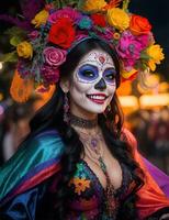 beautiful woman with painted skull on her face for Mexico's Day of the Dead photo