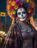 beautiful woman with painted skull on her face for Mexico's Day of the Dead photo
