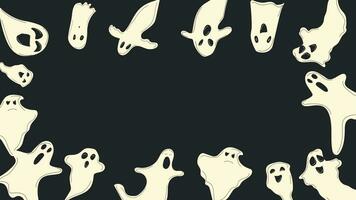 Halloween Frame Background. Cartoon halloween ghost, ghosted spooky spirit and mysterious phantoms. 4K video footage