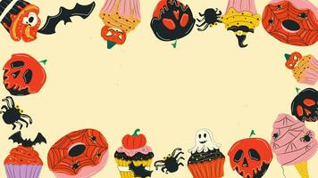 Halloween Frame Background. Cute halloween food.Video flat cartoon animation design element. 4K video footage