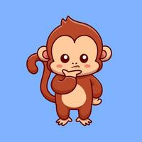 Cute Monkey Confused Cartoon Vector Icon Illustration.  Animal Nature Icon Concept Isolated Premium Vector. Flat  Cartoon Style