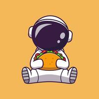 Astronaut Eating Taco Cartoon Vector Icon Illustration.  Science Food Icon Concept Isolated Premium Vector. Flat  Cartoon Style
