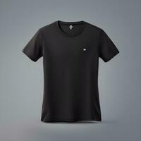 Black T-Shirt Mockup With Gray Background. Ai Generative photo