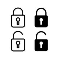 padlock icon set, lock icon. Close and open lock symbol. Lock icon locked and unlocked on white background. Editable security symbol. vector