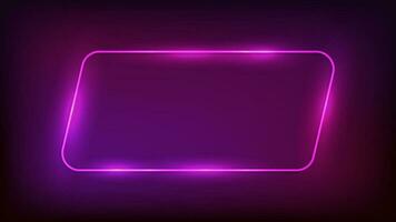 Neon rounded parallelogram frame with shining effects on dark background. Empty glowing techno backdrop. Vector illustration.