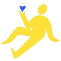 simple silhouette of a happy seated man with a heart in his hands. yellow silhouette of a seated man on the floor. vector