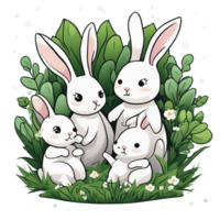 Rabbits in grass sticker free png, Ai Generative png