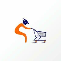 Logo design graphic concept creative abstract premium vector stock siluet with graduation hat push shop trolley. Related education ecommerce shopping