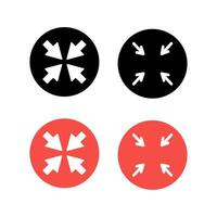 minimize icon set ,small scale arrow icon. resize shrink icon - four intersection points 4 arrows on white background. Editable symbol. vector