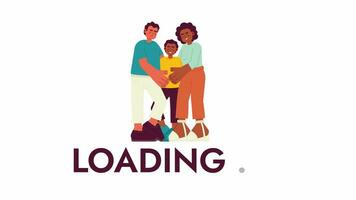 Smiling mixed race family hugging 2D loading animation. Latino father and black mom embracing son animated cartoon characters 4K video loader motion graphic. Parents kid download, upload progress gif