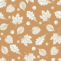 Simple leaves, flowers and acorn autumn pattern. Elegant print for the banner. vector