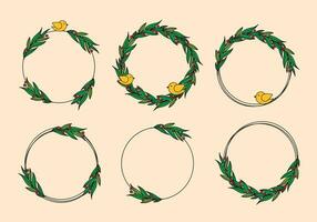 Set of round frames with leaves and birds vector