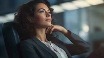 an asian business woman standing in an office. AI Generated photo