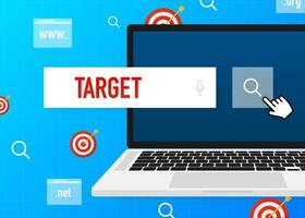 Target with an arrow flat icon concept market goal picture image on blue background. Vector illustration.