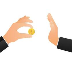 Flat illustration with corruption hand with coin. Flat icon. Business vector icon