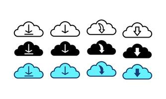 Cloud download icon. Upload download cloud arrow. Line and flat color style. Download cloud computing outline and filled vector sign. Download symbol.lisolated on white background,icon set.