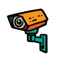 Security camera. CCTV surveillance system. Monitoring, guard equipment, burglary or robbery prevention. Vector illustration isolated on white background.
