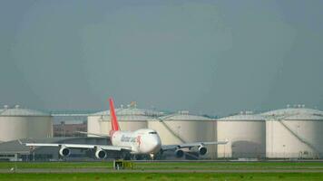 AMSTERDAM, THE NETHERLANDS JULY 26, 2017 - Martinair Cargo Boeing 747 PH MPS before departure at runway 24 Kaagbaan. Shiphol Airport, Amsterdam, Holland video