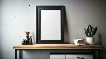 Free photo dark modern blank picture frame on wall poster frame mockup AI Generated