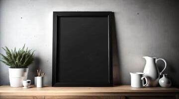 Free photo dark modern blank picture frame on wall poster frame mockup AI Generated