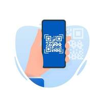 Scan code smartphone on white background. Isolated white background. Bar code icon. Flat people. Infographic vector illustration