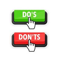 Dos and donts button. Good and Bad Icon. Positive and negative sign. vector