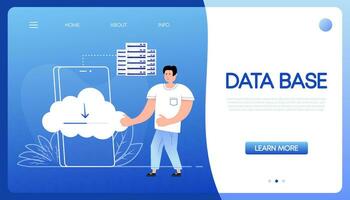 Data base people in cartoon style. Infographic for mobile device design. Data storage vector