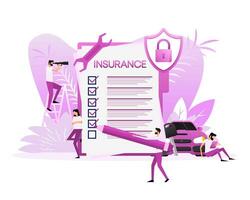 People in flat style. Car insurance icon on blue background. Flat isometric vector illustration