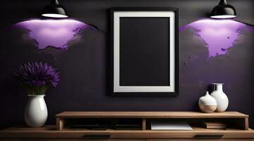 Free photo dark modern blank picture frame on wall poster frame mockup AI Generated