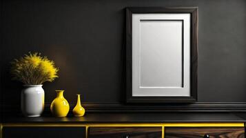 Free photo dark modern blank picture frame on wall poster frame mockup AI Generated