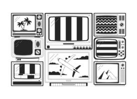 Old tv flat monochrome isolated vector object. No signal noise. Broken tv. Vintage devices. Editable black and white line art drawing. Simple outline spot illustration for web graphic design