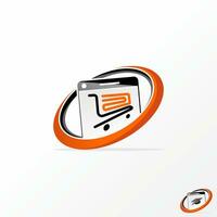 Logo design graphic concept creative abstract premium vector stock sign ellipse swoosh smartphone shop trolley. Related to gadget ecommerce shopping