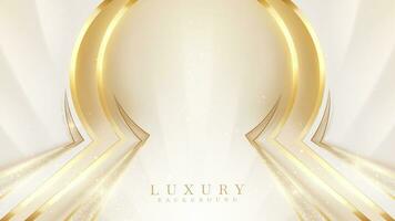 Elegant gold frame on cream color background with light effect and bokeh decorations. Luxury style scene. vector