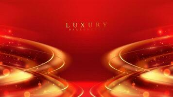 Elegant red background with gold light rays motion effects and bokeh decoration, Luxury scene design concepts. vector