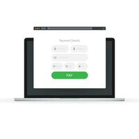 Payments form laptop. Computer screen. Laptop screen. Business concept. E-payment. Vector stock illustration.