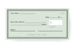 Blank check template. Banking check template. Vector illustration.