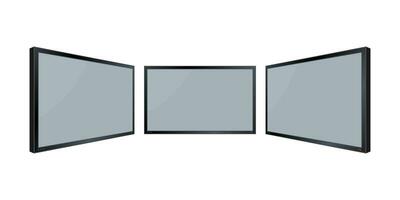 Flat monitor wall. Perspective vector. Vector icon. Media technology. Blank screen isolated. Black frame.