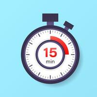 The 15 minutes timer. Stopwatch icon in flat style. vector