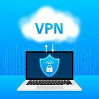 VPN flat blue secure label on white background. Vector illustration.