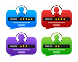 Customer review with gold star icon in flat style. Vector illustration