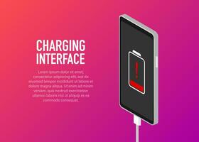 Discharged and fully charged battery smartphone - vector infographic. Isolated on pink background.