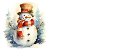 Snowman with scarf isolated on white background. Watercolor illustration. photo