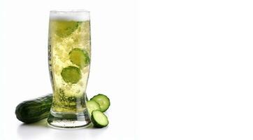 Beer in a glass. Beer with cucumber. photo