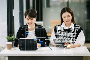 Project manager working and update tasks with milestones progress planning and Gantt chart scheduling diagram.business tram working at office photo
