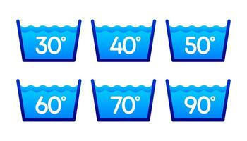 Machine wash temperature icon. Wash at 60 degree icon with text. Water temperature set icon vector sign